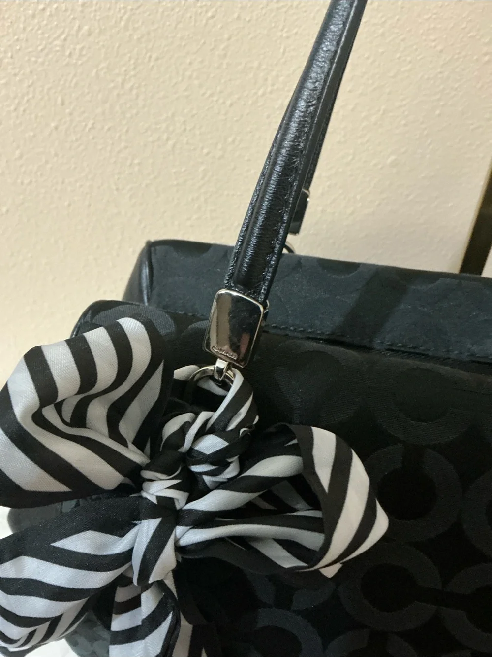 Coach Madison Op Art Sateen Madeline Satchel with Silver Hardware. (EUC)